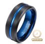 Men's Blue Groove Matte Black Tungstein Ring OY-R091