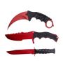 3 Pc Combo CSGO Red Tactical Fixed Blade Knife Set - Karambi