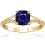 Stunning Cushion Purple Sapphire Prong Set Ring With Round D